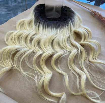 Luxury Human Hair Lace Base Topper, Blonde Ombre,No Slip Silicone, Alopecia, Premium Human Hair, Virgin Handmade Topper, HairLoss, Fake Scalp,Free Part