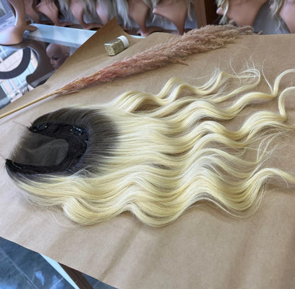 Luxury Human Hair Lace Base Topper, Blonde Ombre,No Slip Silicone, Alopecia, Premium Human Hair, Virgin Handmade Topper, HairLoss, Fake Scalp,Free Part