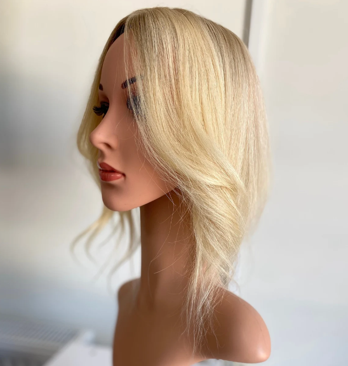 Luxury Human Hair Silk Base Topper,Ash Blonde,No Slip Silicone, Alopecia, Premium Human Hair, Virgin Handmade Topper, HairLoss, Fake Scalp,Free Part