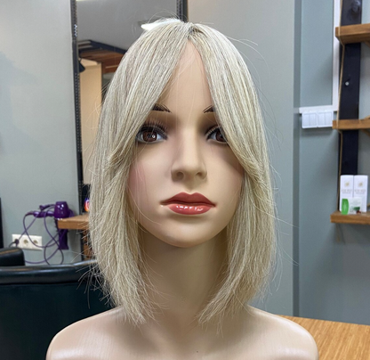 Luxury Human Hair Silk Base Topper,Baby Blonde Balayage ,No Slip Silicone, Alopecia, Premium Human Hair, Virgin Handmade Topper, HairLoss, Fake Scalp,Free Part