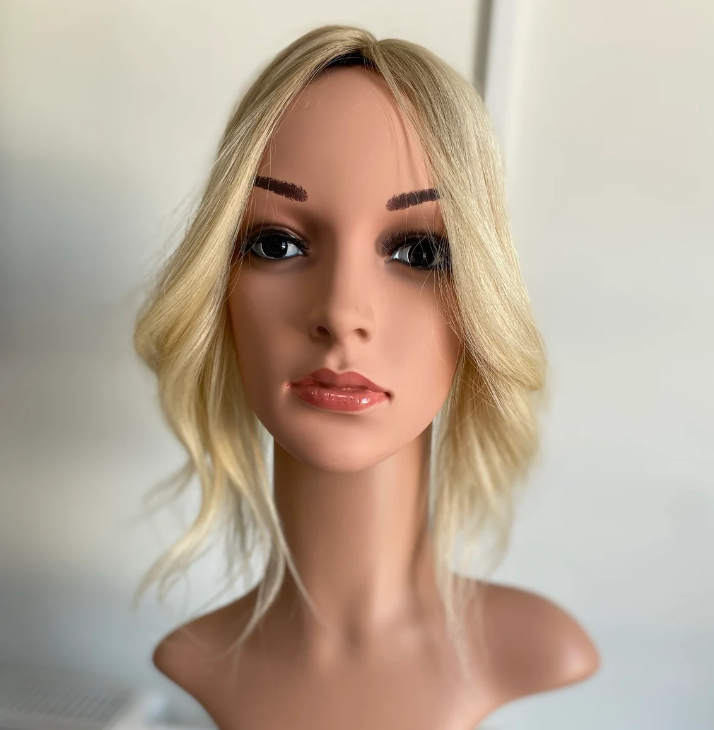 Luxury Human Hair Silk Base Topper,Ash Blonde,No Slip Silicone, Alopecia, Premium Human Hair, Virgin Handmade Topper, HairLoss, Fake Scalp,Free Part