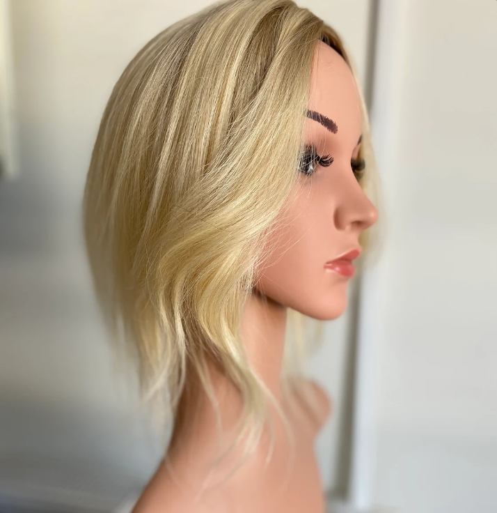 Luxury Human Hair Silk Base Topper,Ash Blonde,No Slip Silicone, Alopecia, Premium Human Hair, Virgin Handmade Topper, HairLoss, Fake Scalp,Free Part