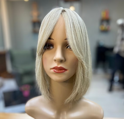 Luxury Human Hair Silk Base Topper,Baby Blonde Balayage ,No Slip Silicone, Alopecia, Premium Human Hair, Virgin Handmade Topper, HairLoss, Fake Scalp,Free Part