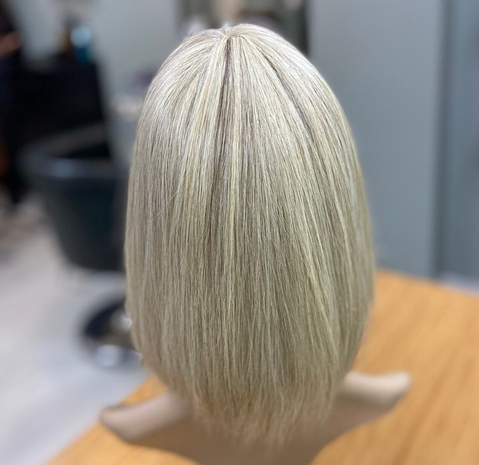 Luxury Human Hair Silk Base Topper,Baby Blonde Balayage ,No Slip Silicone, Alopecia, Premium Human Hair, Virgin Handmade Topper, HairLoss, Fake Scalp,Free Part