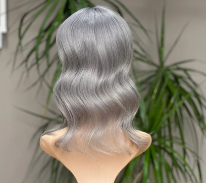 Luxury Human Hair Topper, Women Hair Toupee, Gray, Wavy Hair , Bangs, Fringe, Premium Hair, Virgin Human Hair, Realistic Skin Base, Fake Scalp , Natural Look, Natural Hair, Gift for Her, Silk Base