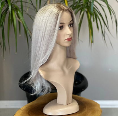 Injection Silk Base Topper ,Silver,Medical Topper,No Slip Silicone, Alopecia , Balayage , Luxury Human Hair Topper, Premium Human Hair, Silk Base, Virgin Handmade Topper, HairLoss, Fake Scalp