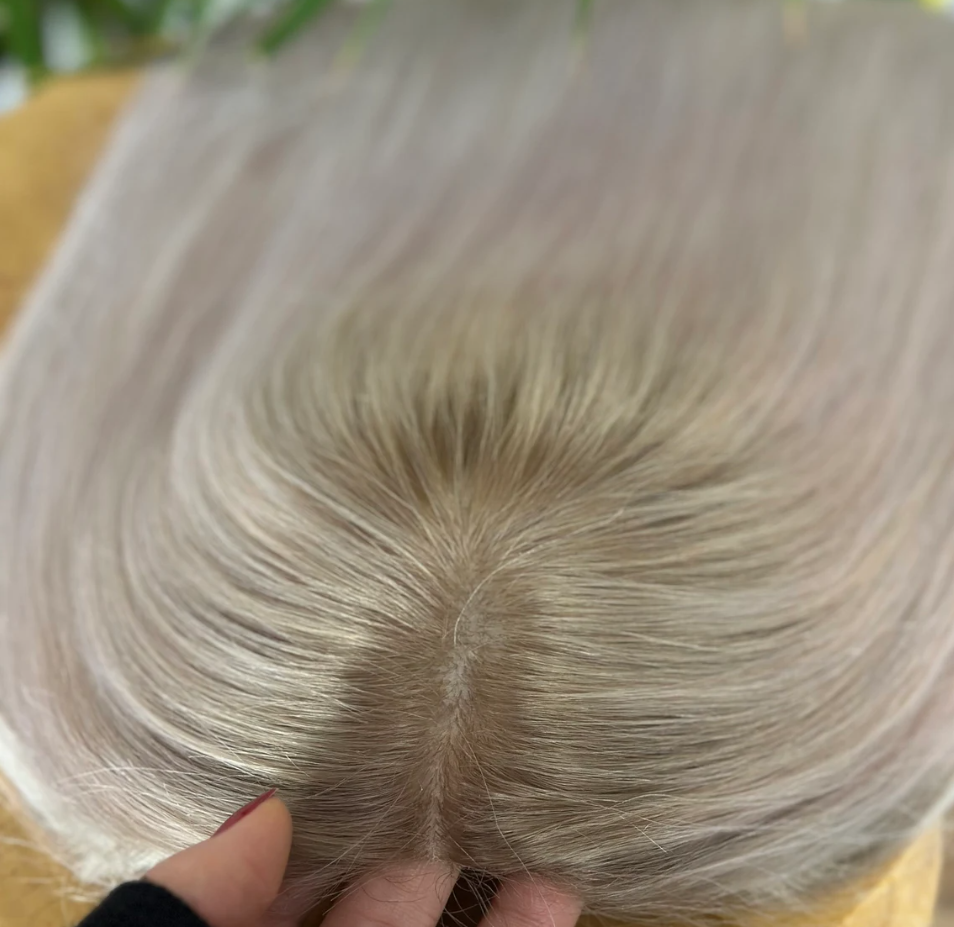 Injection Silk Base Topper ,Silver,Medical Topper,No Slip Silicone, Alopecia , Balayage , Luxury Human Hair Topper, Premium Human Hair, Silk Base, Virgin Handmade Topper, HairLoss, Fake Scalp