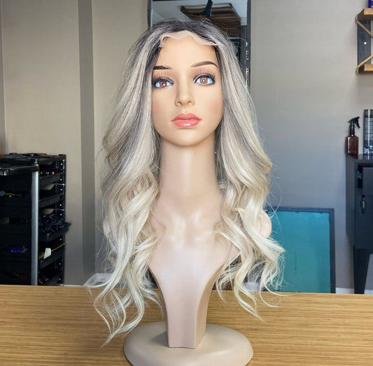 Luxury Lace Front Human Hair Topper | Ash Blonde Ombre | 6*6 | Gift for Her