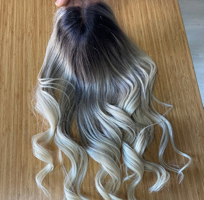 Luxuriöses Echthaar-Topper | Aschblond Ombre | 6*6 | Geschenk für Sie